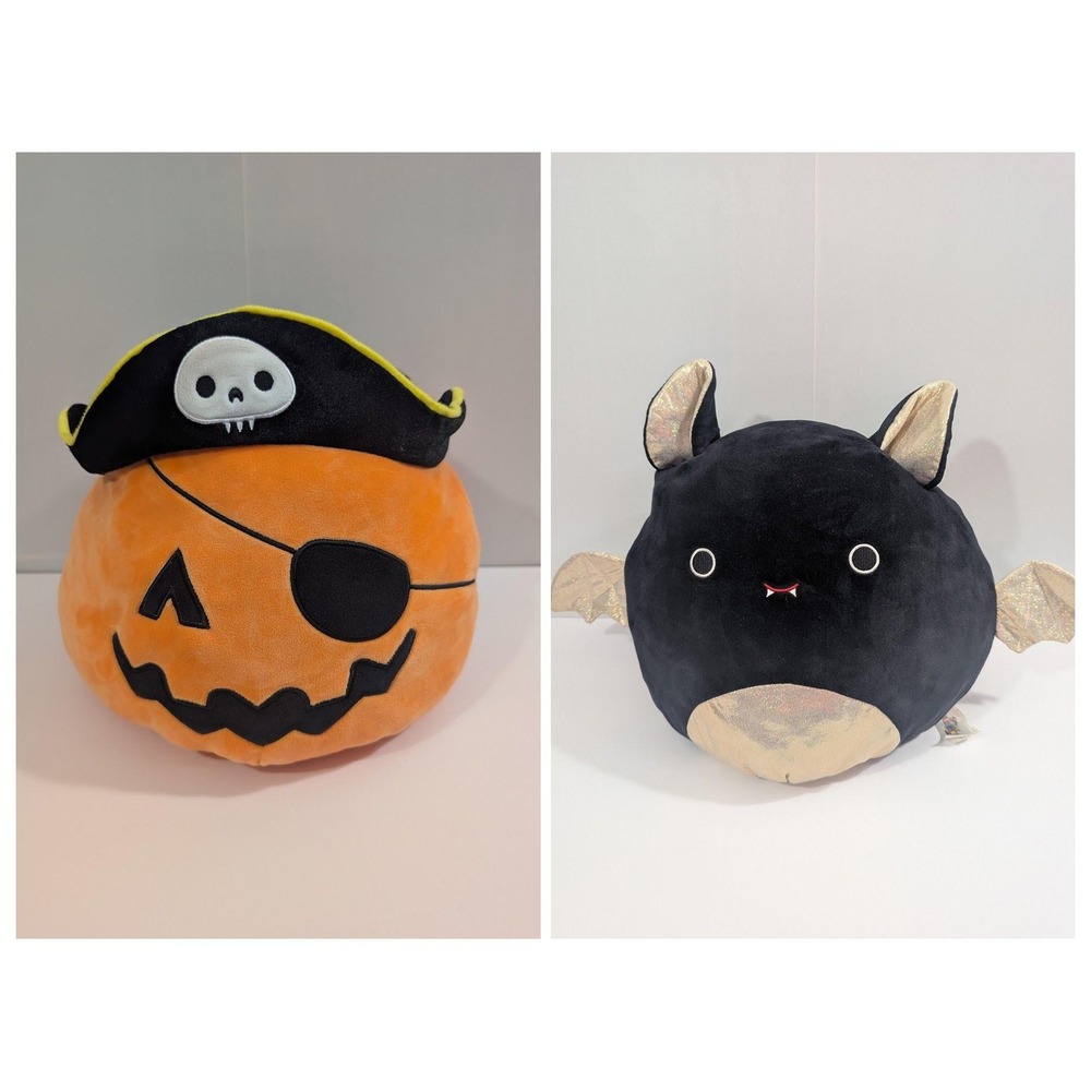 Squishmallows Flip-A-Mallows Halloween Pirate Pumpkin and Bat Plush 12 Inch EUC